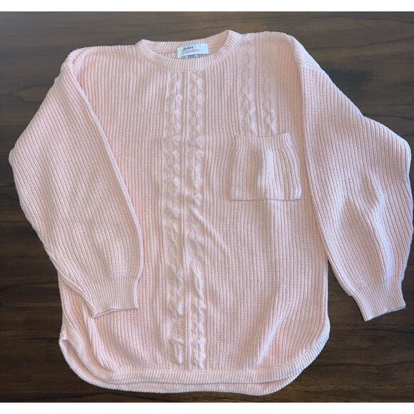 Vintage Avon Fashions Peach Cotton Tunic Sweater Sz M Cable Knit Pocket 80s Warm - Picture 1 of 8